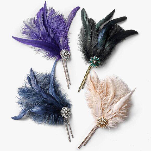 1920s Flapper Headband Rhinestone Pearl Feather Gatsby Party Accessory - Picture 7 of 7